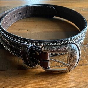 Brown Leather Belt with Silver Buckle size 38
